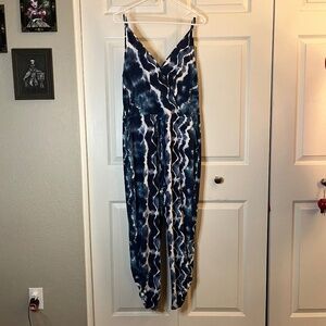 BCBGeneration Blue Tie-Dye Print Jumpsuit Size L